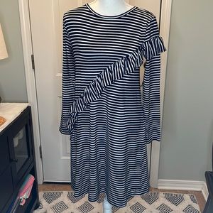 Vineyard Vines Navy/White Striped dress with ruffle